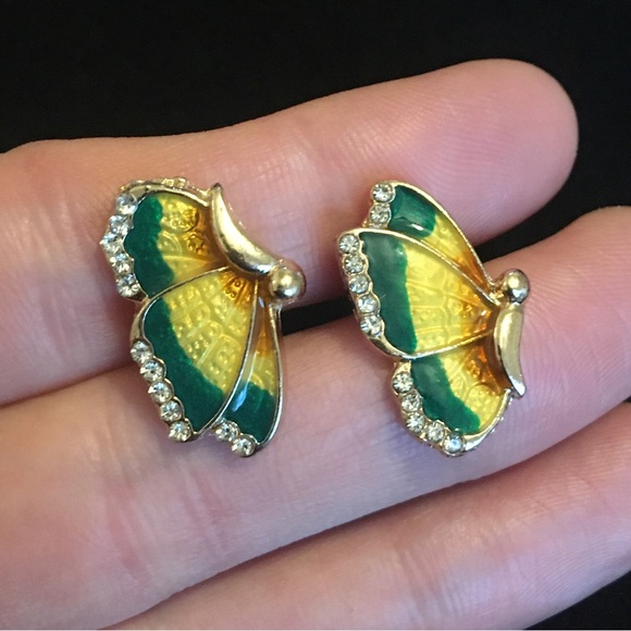 Green and Yellow Butterfly Earrings - Picture 3 of 5
